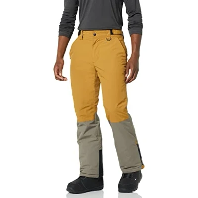 Image of Amazon Essentials Men&#039;s Water Resistant Insulated Snowboard Ski Snow Trousers, Brown Mustard Yellow Colour Block, XXL