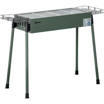 Image of Outsunny Portable Charcoal Barbecue BBQ Grill with Seasoning Baskets and Hooks, Compact Stainless Steel Cooker for Camping Picnic Hiking Garden Party Festival Dark Green