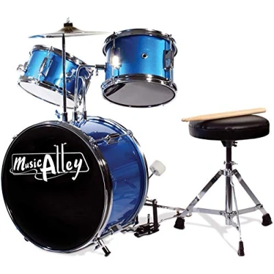 Image of Music Alley Junior Drum Kit for Kids with Kick Pedal, Stool &amp; Sticks Blue