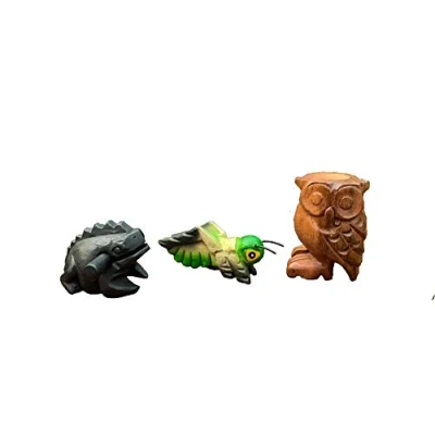 Image of Wooden Percussion 3 Piece Set Frog, Cricket and Owl, Inches