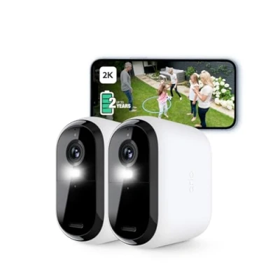 Image of Arlo Essential 2K XL Video Security Camera Outdoor Wireless, Battery Operated Home With Colour Night Vision, Light, Siren, 2 Way Audio &amp; WiFi, Secure Free Trial, Cameras, White