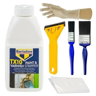 Image of Complete Paint Remover Bundle: TX10 &amp; Varnish Stripper, Blackspur Scraper, 1 2 Inch Paintbrushes, Rubber Gloves, Dust Sheet Ideal Stripper for Wood, Metal, and Bricks