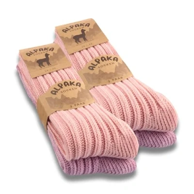 Image of 4 Pairs Alpaca Socks Men Women Wool Warm Winter Socks, Pink Purple, 35 38