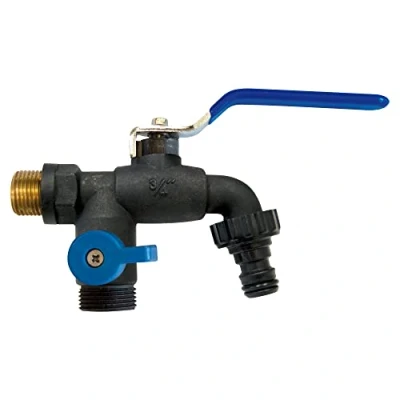Image of S&amp;M 180040 Anti Ice Garden Tap with Two Outlet and Automatic Outlet, Black Blue