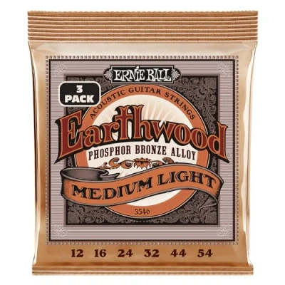Image of Ernie Ball Earthwood Medium Light Phosphor Bronze Acoustic Guitar Strings 3 Pack 12 54 Gauge