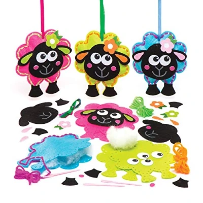 Image of Baker Ross AR983 Fluffy Sheep Sewing Kits (Pack of 3) Spring Themed Crafts For Kids to Make and Display