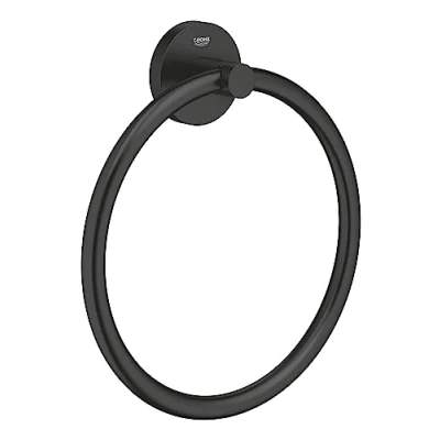 Image of GROHE Start QuickFix Towel Ring (Metal, Concealed Fastening, Including Screws and Dowels, Extra Easy to Fit QuickGlue), Size 200 mm, Matt Black, 411742430