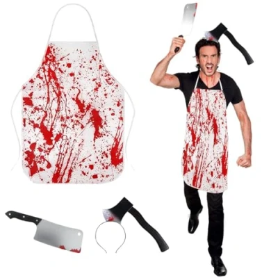 Image of Everpwr 5pcs Halloween Costumes For Men Bloody Apron Butcher Chef Scary Novelty Costume Dress