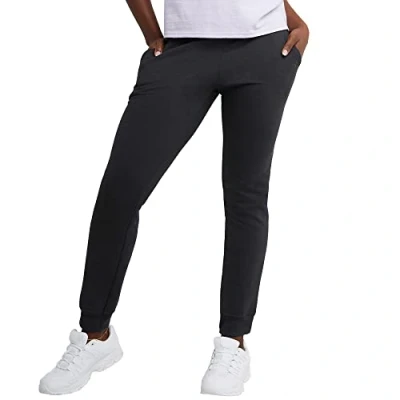 Image of Hanes Women&#039;s EcoSmart Joggers, Midweight Cotton Blend Fleece Sweatpants, Ebony, S