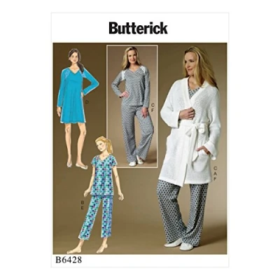 Image of Butterick Patterns 6428 ZZ,Misses Robe,Top,Gown and Pants,Sizes LRG XXL, Multicoloured