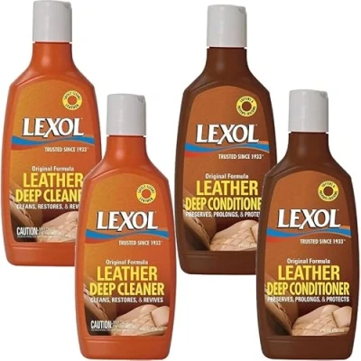 Image of Lexol Deep Leather Cleaner &amp; Conditioner, Cleaning Solution Care Kit for Bags, Car Seat, Furniture, Sofa, Shoes Boots, Upholstery [2 x + 2 Conditioner]
