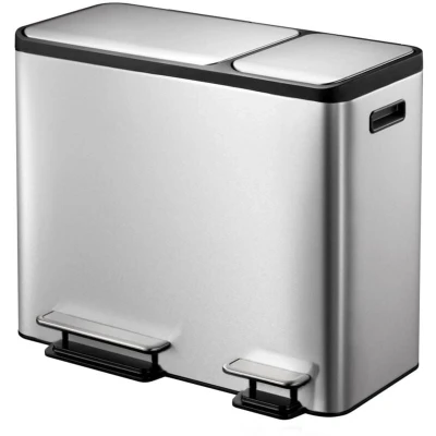Image of EKO Recycling Bin, Stainless Steel, Steel Matt, 32.1 x 60.5 49.2 cm