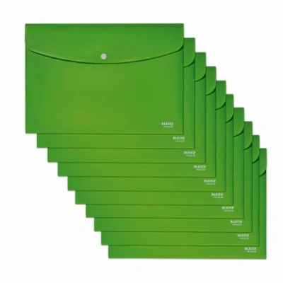 Image of Leitz Recycle Document Wallet, 60 A4 Sheet Filing Capacity, Button Closure Organiser File, Lightweight Plastic Travel Folder, 100% Recyclable, CO2 Neutral, Eco Friendly, Range, Green, 46780055