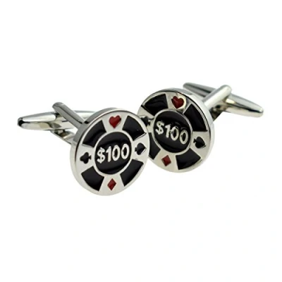 Image of Black $100 Poker Chip Cufflinks Presented in a Box