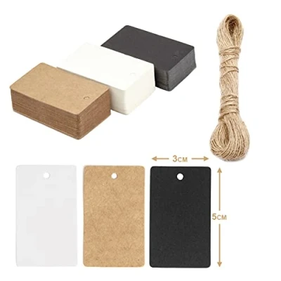 Image of Box.it.pack.it Kraft Paper Gift Tags, Mixed Colour, Rectangular 5x3 cm, 100 Pack with String