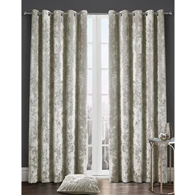 Image of SELECT ED Luxury Crushed Velvet Curtains Fully Lined Eyelet Ring Top Pair Nz (Natural/Champagne, 66&#039;&#039; x 90&#039;&#039; (168 cm 228 cm))