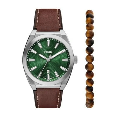Image of Fossil Men&#039;s Analog Quartz Watch with Leather Strap FS6080SET
