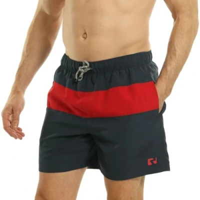Image of RIPT Mens Performance Essentials Quick Dry Uv 50 Sun Protection Swim Shorts Trunks, Navy/Red, S UK