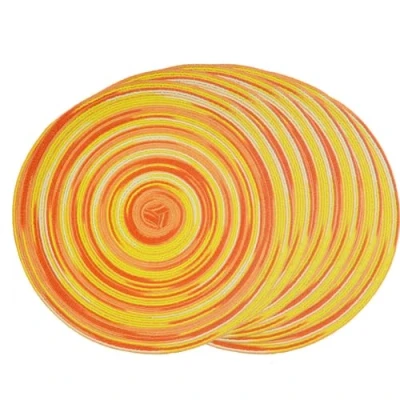 Image of SCF2017 30CM Round Woven Cotton Yarn Placemats Heat Resistant Table Mats Set of 6,Yellow+orange