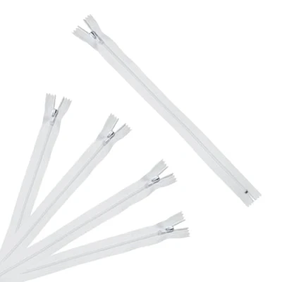 Image of Trimz 50cm ( 20inch) White one Way end Stop Zip with 4mm Teeth 5Pcs, Polyester, 50 cm