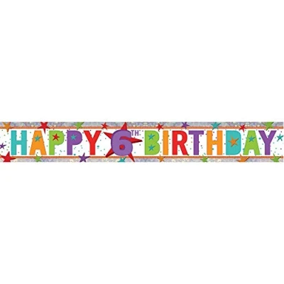 Image of Amscan 9900018 Colorful 6th Birthday Starry Foil Banner 1 PC
