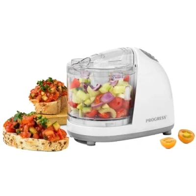 Image of Progress EK2182P Go Healthy Mini Food Chopper Small Electric Processor, Compact Vegetable Blender, 350 ml Chopping Bowl, One Touch Operation, Stainless Steel Blades, Oil Feeding Chute, 150W