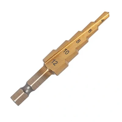 Image of UK Drills HSS Step Drill Bit Titanium Coated 4 12mm 5 Steps Set for Drilling on Hard Metal, Stainless Steel, Cast Iron