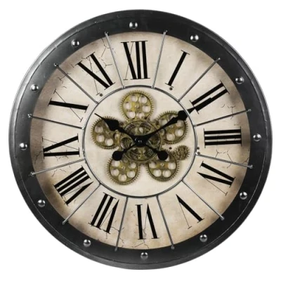 Image of Carousel Home Industrial Working Gear Metal Wall Clock Large Steampunk Vintage Style Oversized Mounted Movement Cog 57cm