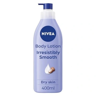 Image of NIVEA Irresistibly Smooth Body Lotion (400ml), 72H Hydration Moisturiser for Soft and Skin Made with Pure Hyaluron Shea Butter, Intensive Moisturising