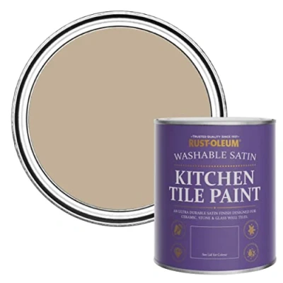 Image of Rust Oleum Brown water resistant Kitchen Tile Paint in Satin Finish Salted Caramel 750ml