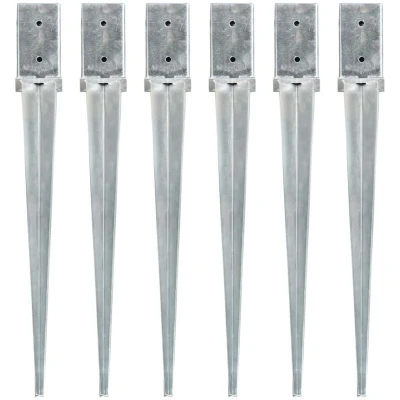 Image of vidaXL Ground Spikes 6 pcs Silver 8x8x76 cm Galvanised Steel