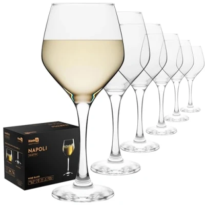 Image of Homiu Large White Wine Glasses Set of 6 330 ML Napoli Collection Glass Drinking Crystal Clear Wedding Gift Cocktail Home Restaurants Kitchen Dishwasher Safe