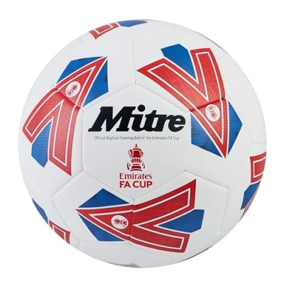 Image of Mitre Training FA Cup Football High Performance Ball Extra Durable Design, Ball, White/Blue/Red, 5