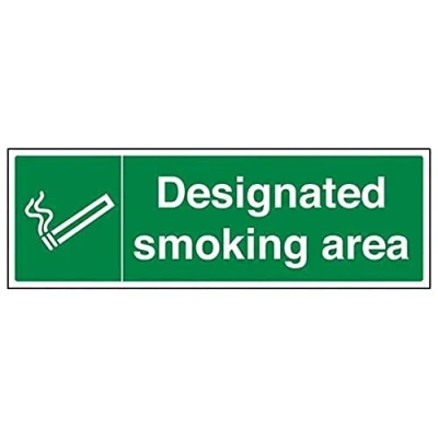 Image of V Safety 57015BJ S Designated Smoking Area Prohibition Sign Landscape 450mm x 150mm Self Adhesive Vinyl, Green