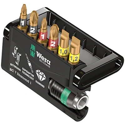 Image of Wera bit Check 7 Diamond 1 Anti Cam out BiTorsion Long Life set for drill/drivers PZ,PH,SH piece, 05057416001
