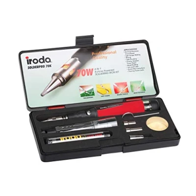 Image of IRODA N13AR SolderPro 70 25 80W Butane Gas Soldering Iron Kit, Black