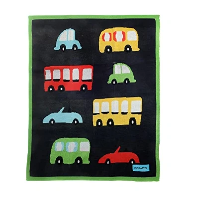 Image of Cosatto Baby Blanket, Combed Cotton Knitted, New Gift, Green/Yellow/Red, Days Out, 90 x 70