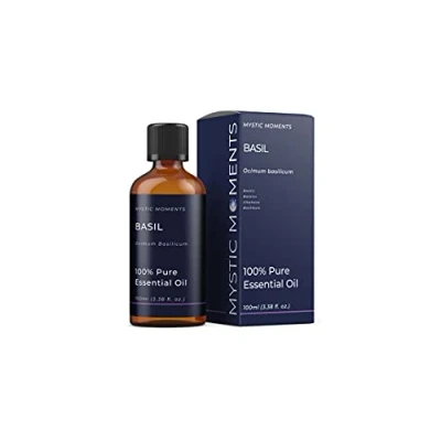 Image of Mystic Moments Basil Essential Oil 100ml Pure &amp; Natural for Diffusers, Aromatherapy Massage Blends Vegan GMO Free