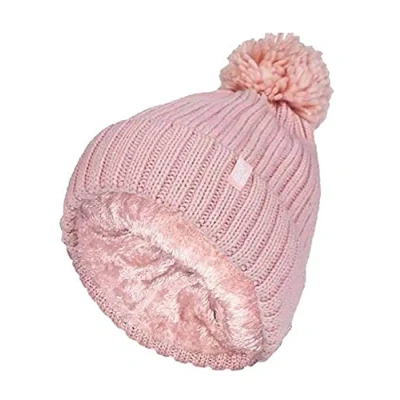 Image of HEAT HOLDERS Ladies Thick Chunky Ribbed Cuffed Thermal Insulated Winter Pom Bobble Hat (One Size, Coral (Arden))