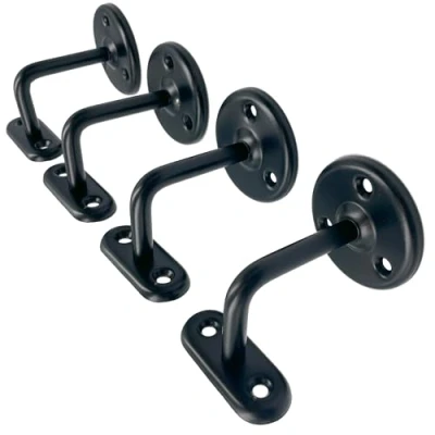 Image of Pack of 4 Handrail Brackets for Stairs, Black Plated Banister Rail Brackets, Wall Mounted Stair Stainless Steel or Wooden Handrail, Heavy Duty and Stylish Rails Bracket