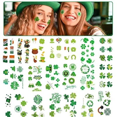 Image of 20 Sheets St Patricks Day Tattoos,St Accessories Fake Tattoos Irish Lucky Shamrock Temporary for Kids Decorations Party Supplies