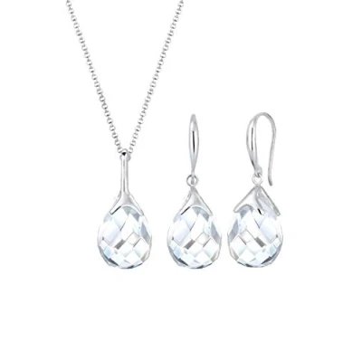 Image of Elli Women&#039;s 925 Sterling Silver Drop Classic Rock Crystal Jewellery Set 60cm length