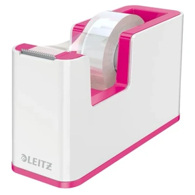 Image of Leitz Tape Dispenser, Heavy Base with Tape, Wow Range, White/Metallic Pink