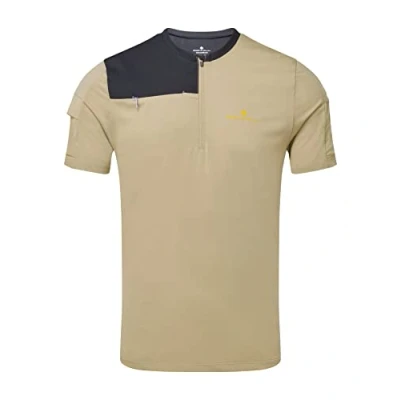 Image of Ronhill, Men&#039;s Tech Ultra 1/2 Zip Tee, Running, Latte/Black, XL
