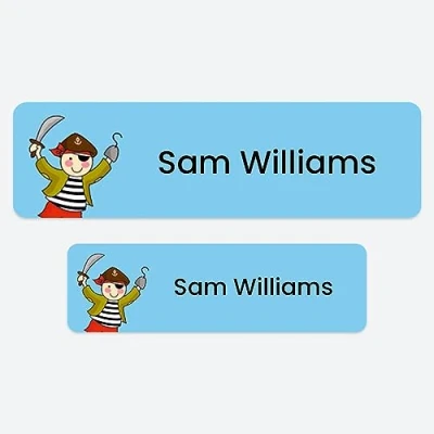 Image of 50 x No Iron Medium Personalised Stick On Waterproof Washable Name Labels Great for Clothes, School Uniform, Equipment, Shoes and Much More. School, Nursery, Day Care, Hospital Pirate