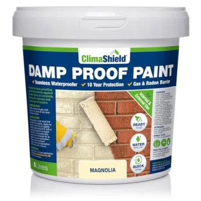 Image of SmartSeal Damp Proof Magnolia Paint 5 Litres For Interior &amp; Exterior Walls, Ceilings and Floors. Helps Prevent Water Ingress the Spread of Penetrating (Magnolia)