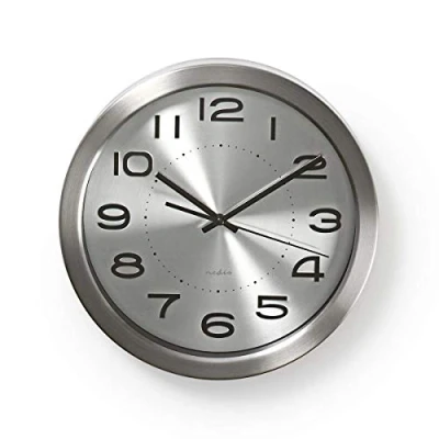 Image of NEDIS CLWA010MT30SR Stainless Steel Circular Wall Clock Diameter 30cm