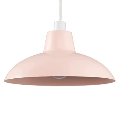 Image of MiniSun Retro Style Pink Metal Easy Fit Ceiling Pendant Light Shade Complete with a 10w LED Bulb [3000K Warm White]