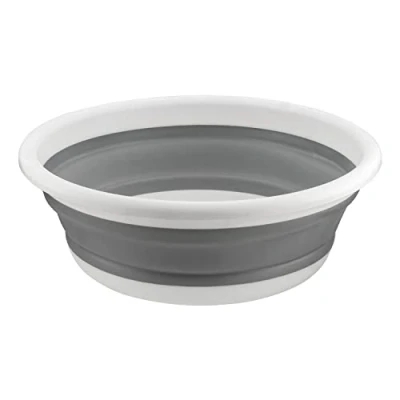 Image of Homeshopa Collapsible Washing Up Bowl, 9 Litre Round Folding Wash Basin, Multipurpose Portable Basket, Silicone Bucket for Kitchen Outdoor Travel Camping Hiking Caravan Water Carrier Grey