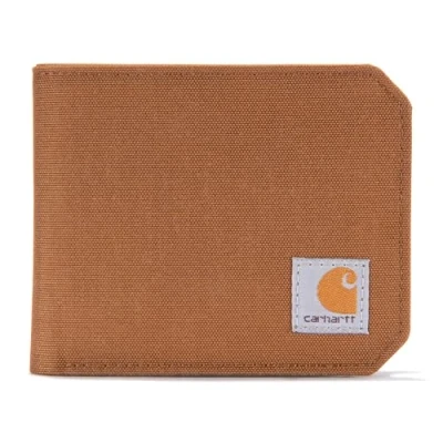 Image of Carhartt Men&#039;s Bifold and Passcase, Durable Billfold Wallets, Available in Leather Canvas Styles, Nylon Duck Brown, One Size